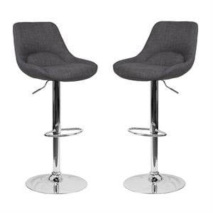 Home Square 2 Piece Fabric Gas Lift Adjustable Swivel Bar Stool Set in Dark Gray