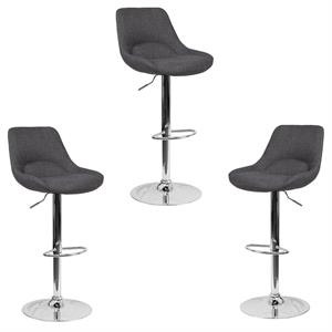 Home Square 3 Piece Fabric Gas Lift Adjustable Swivel Bar Stool Set in Dark Gray