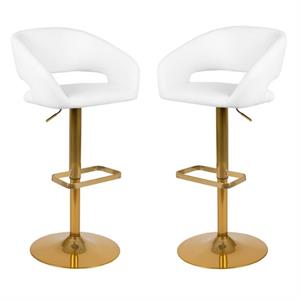 home square faux leather adjustable bar stool set in white and gold