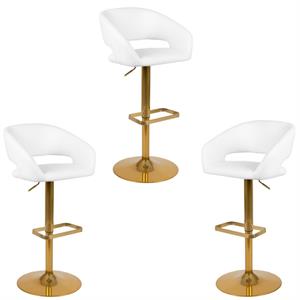 Home Square 3 Piece Faux Leather Adjustable Bar Stool Set in White and Gold