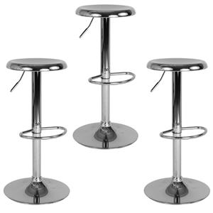 Home Square 3 Piece Backless Madrid Adjustable Swivel Bar Stool Set in Chrome