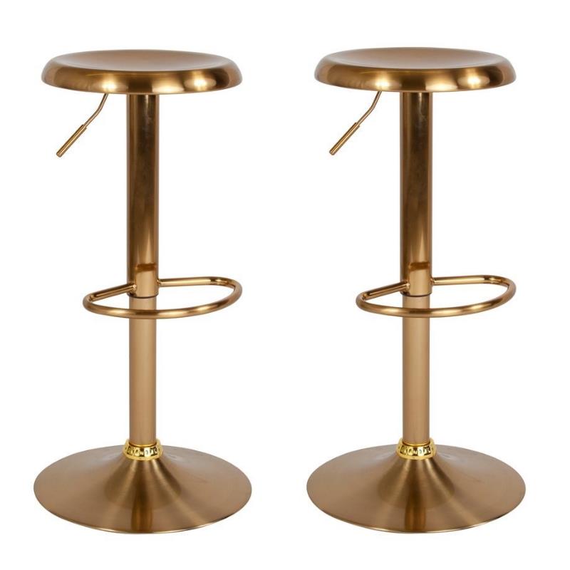 Home Square 2 Piece Backless Madrid Adjustable Swivel Bar Stool Set in Gold