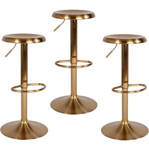 Home Square 3 Piece Backless Madrid Adjustable Swivel Bar Stool Set in Gold