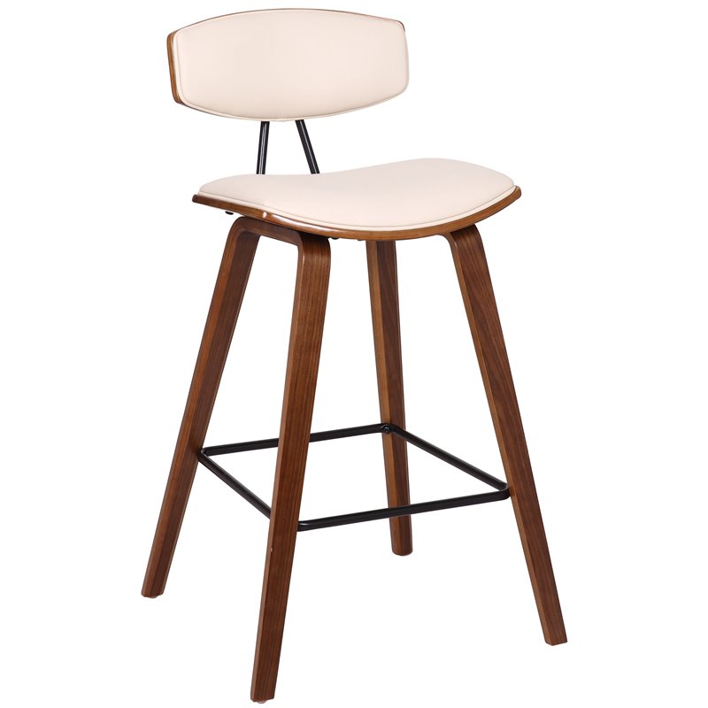 Home Square 3 Piece Faux Leather Kitchen Counter Stool Set in Cream/Walnut