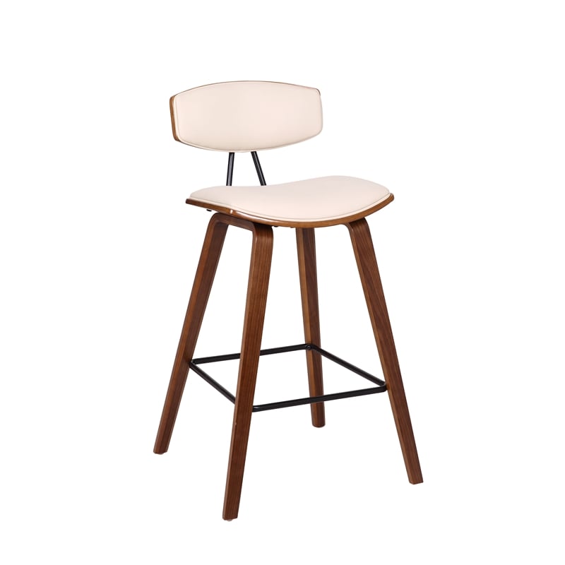 Home Square 3 Piece Faux Leather Kitchen Counter Stool Set in Cream/Walnut