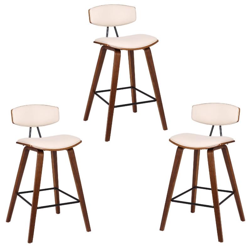 Home Square 3 Piece Faux Leather Kitchen Counter Stool Set in Cream/Walnut