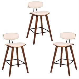 Home Square 3 Piece Faux Leather Kitchen Counter Stool Set in Cream/Walnut