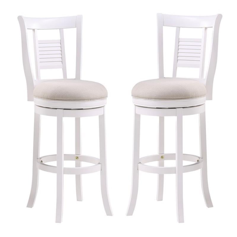 Home Square 2 Piece Upholstered Solid Wood Swivel Bar Stool Set in Grove White
