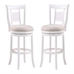 Home Square 2 Piece Upholstered Solid Wood Swivel Bar Stool Set in Grove White
