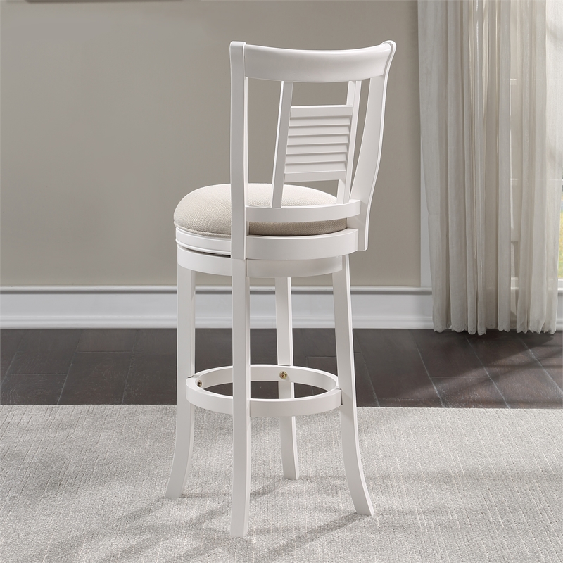 Home Square 3 Piece Upholstered Solid Wood Swivel Bar Stool Set in Grove White