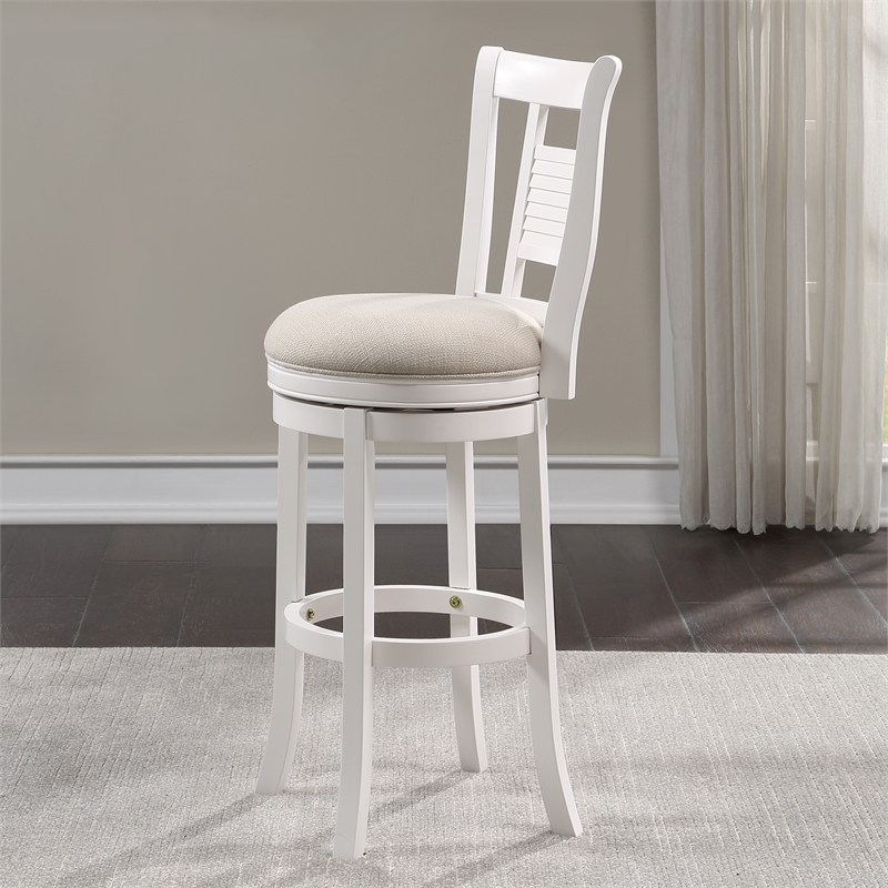 Home Square 3 Piece Upholstered Solid Wood Swivel Bar Stool Set in Grove White