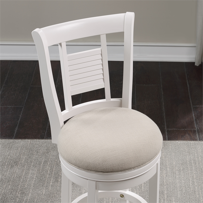 Home Square 3 Piece Upholstered Solid Wood Swivel Bar Stool Set in Grove White