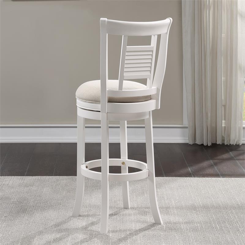 Home Square 3 Piece Upholstered Solid Wood Swivel Bar Stool Set in Grove White