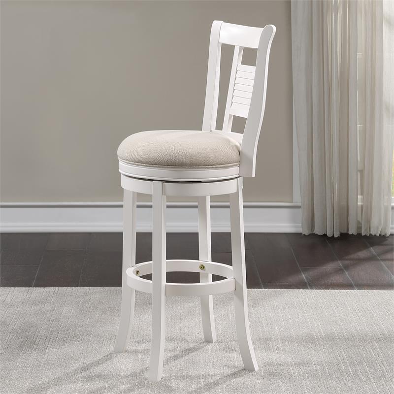 Home Square 3 Piece Upholstered Solid Wood Swivel Bar Stool Set in Grove White