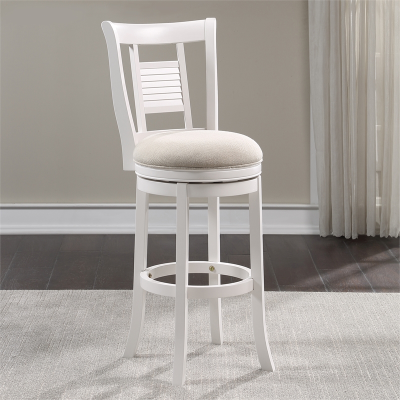 Home Square 3 Piece Upholstered Solid Wood Swivel Bar Stool Set in Grove White