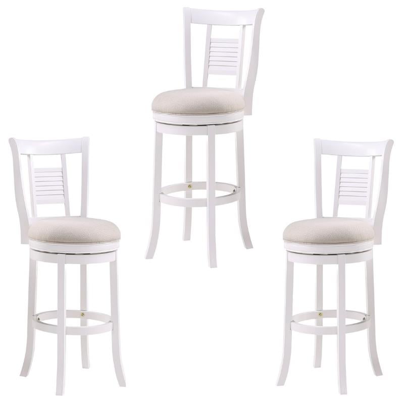 Home Square 3 Piece Upholstered Solid Wood Swivel Bar Stool Set in Grove White