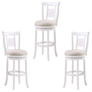 Home Square 3 Piece Upholstered Solid Wood Swivel Bar Stool Set in Grove White