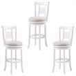 Home Square 3 Piece Upholstered Solid Wood Swivel Bar Stool Set in Grove White