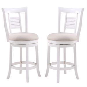 Home Square 2 Piece Upholstered Solid Wood Swivel Counter Stool Set in White