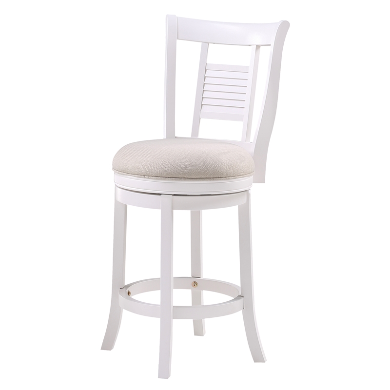 Home Square 3 Piece Upholstered Solid Wood Swivel Counter Stool Set in White