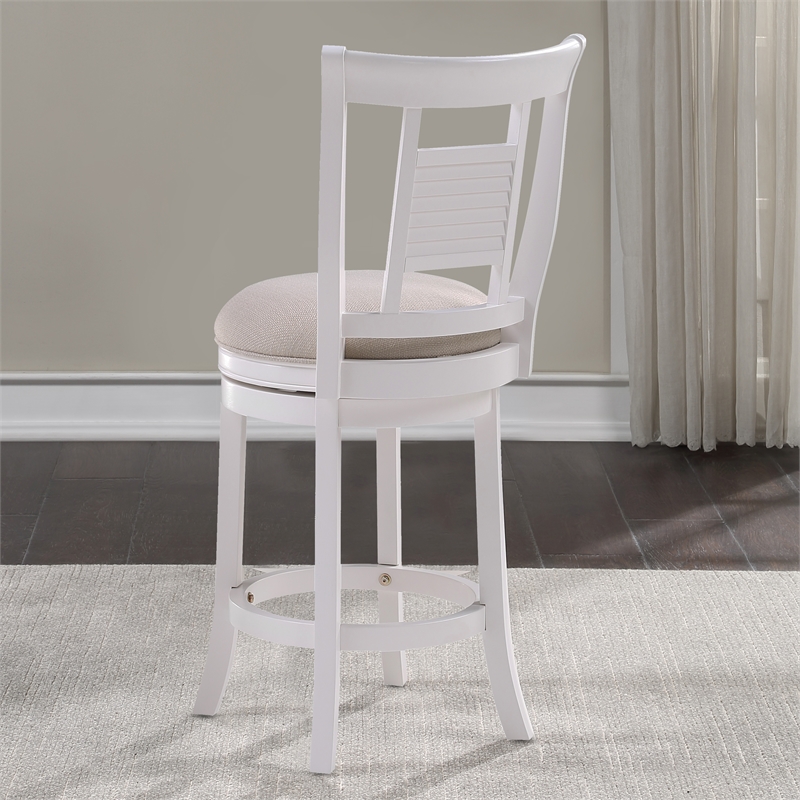 Home Square 3 Piece Upholstered Solid Wood Swivel Counter Stool Set in White