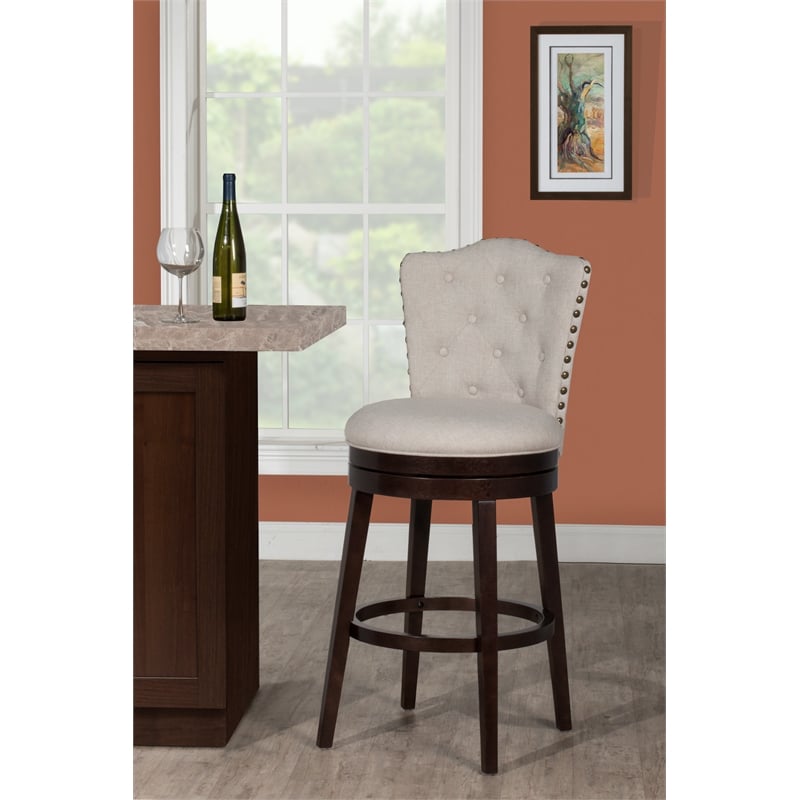 Home Square 3 Piece Fabric Upholstery Swivel Bar Stool Set in Chocolate/Cream