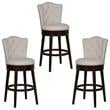 Home Square 3 Piece Fabric Upholstery Swivel Bar Stool Set in Chocolate/Cream
