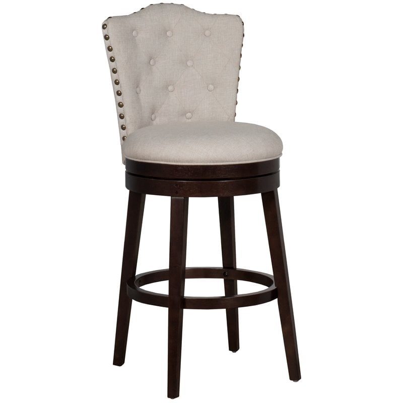 Home Square 3 Piece Fabric Swivel Counter Stool Set in Chocolate/Cream