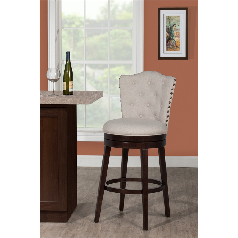 Home Square 3 Piece Fabric Swivel Counter Stool Set in Chocolate/Cream
