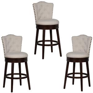 Home Square 3 Piece Fabric Swivel Counter Stool Set in Chocolate/Cream