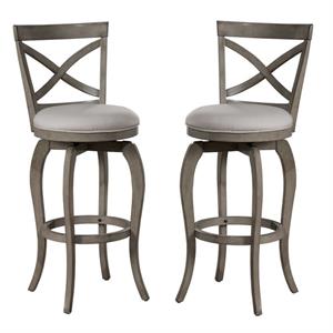 Home Square 2 Piece Fabric Upholstered X-Back Swivel Counter Stool Set in Gray
