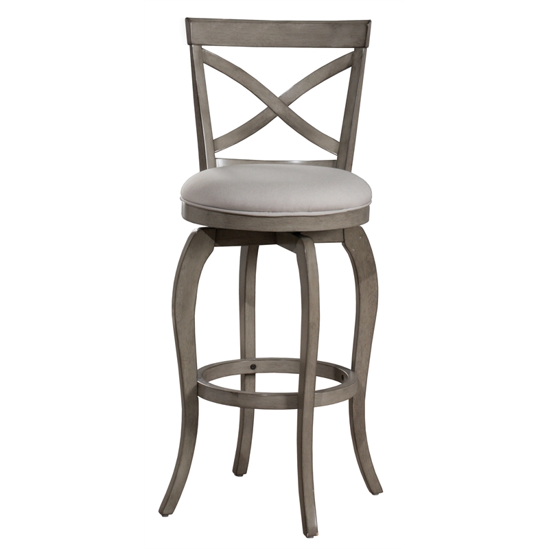Home Square 3 Piece Fabric Upholstered X-Back Swivel Counter Stool Set in Gray