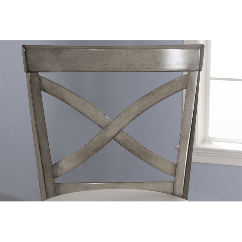 Home Square 3 Piece Fabric Upholstered X-Back Swivel Counter Stool Set in Gray