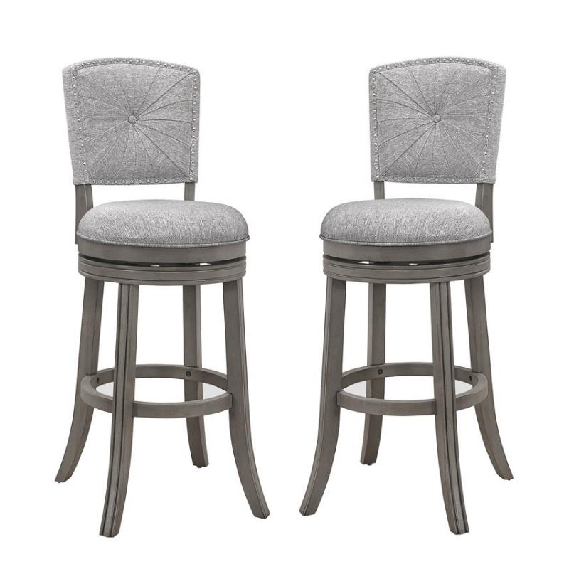 Home Square 2 Piece Upholstered Swivel Wood Bar Stool Set in Antique Gray