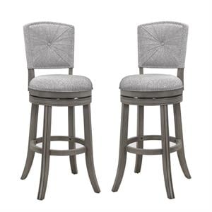 Home Square 2 Piece Upholstered Swivel Wood Bar Stool Set in Antique Gray