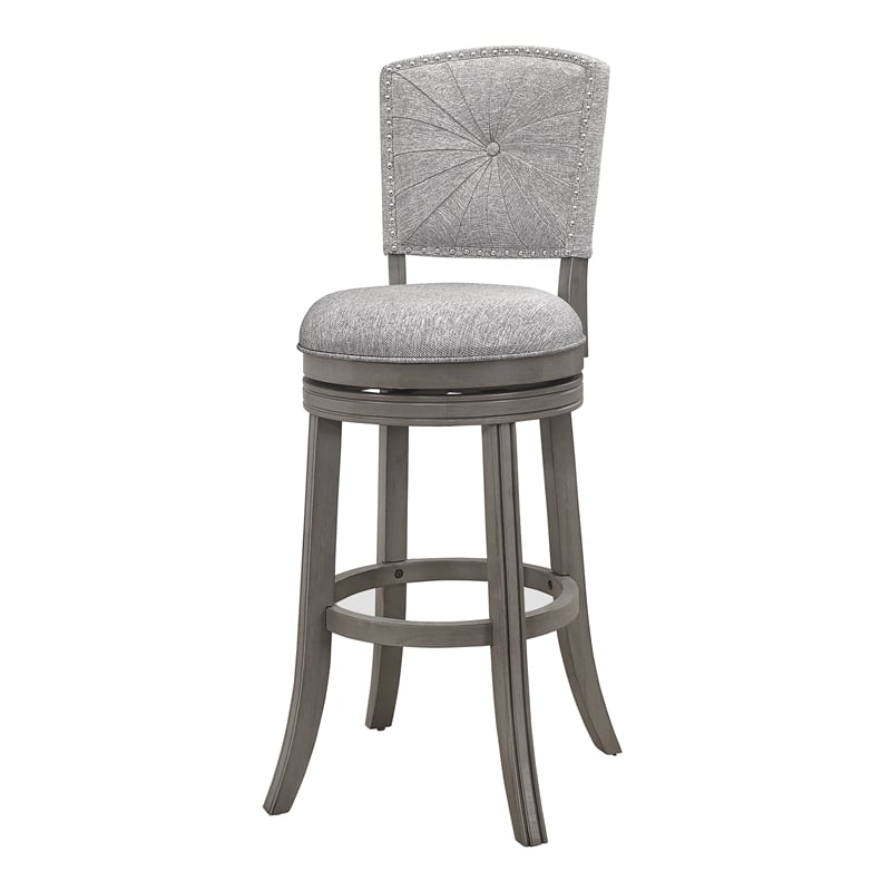 Home Square 3 Piece Upholstered Swivel Wood Bar Stool Set in Antique Gray