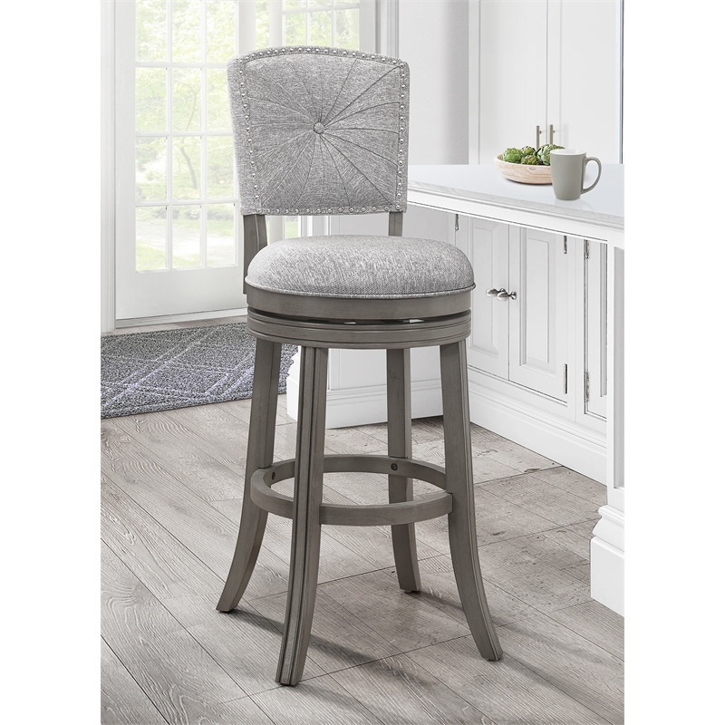 Home Square 3 Piece Upholstered Swivel Wood Bar Stool Set in Antique Gray