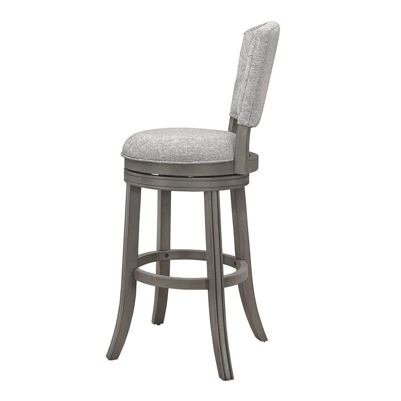 Home Square 3 Piece Upholstered Swivel Wood Bar Stool Set in Antique Gray
