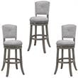 Home Square 3 Piece Upholstered Swivel Wood Bar Stool Set in Antique Gray