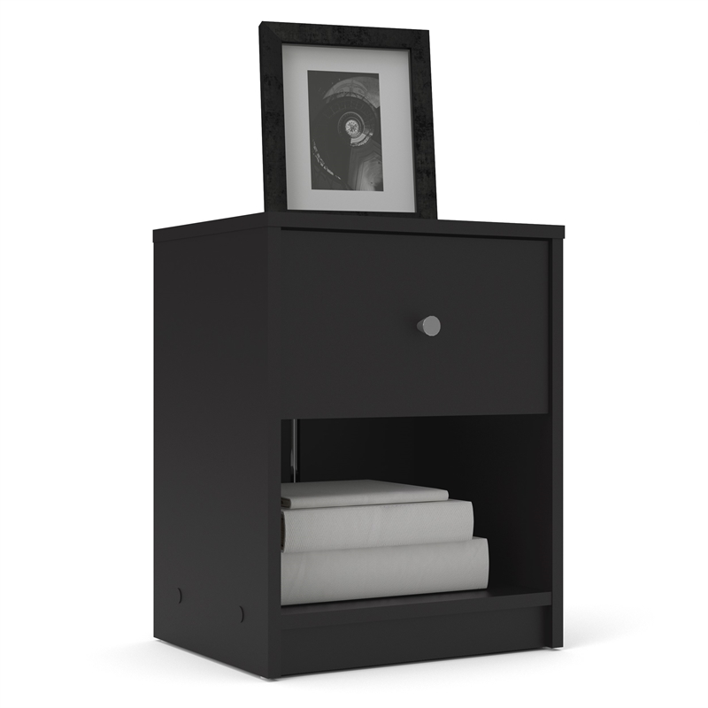 Home Square 2 Piece Bedroom Set with 2 One Drawer Nightstands in Black