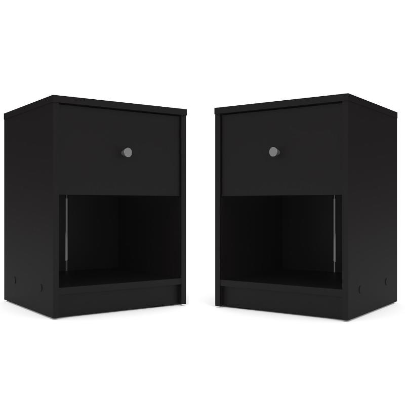 Home Square 2 Piece Bedroom Set with 2 One Drawer Nightstands in Black