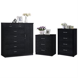 home square 3 piece bedroom set with three chests in black wood finish