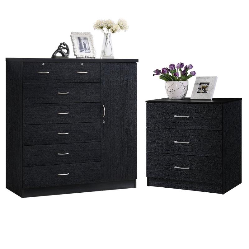 Home Square 2 pc Bedroom Set with Two Chests in Black Wood Finish