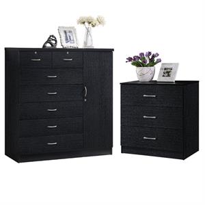 home square 2 piece bedroom set with two chests in black wood finish