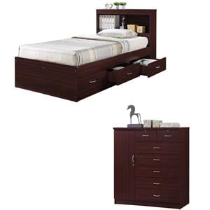 Home Square 2 Piece Bedroom Set with Captain Bed and Chest in Mahogany Wood