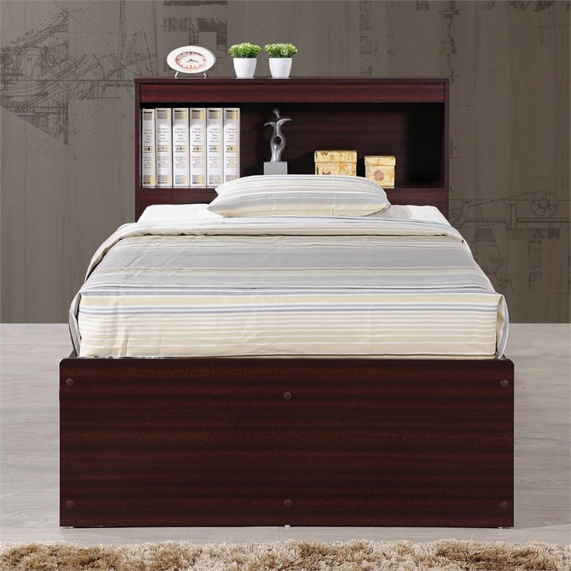 Home Square 2 Piece Set with Captain Bed and 3 Door Armoire in Mahogany Wood