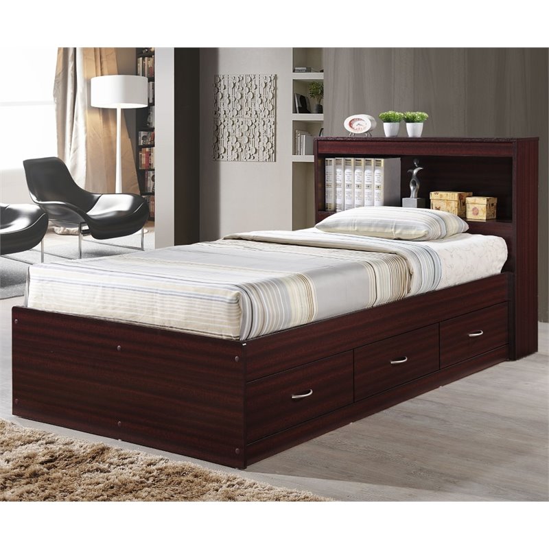 Home Square 2 Piece Set with Captain Bed and 3 Door Armoire in Mahogany Wood