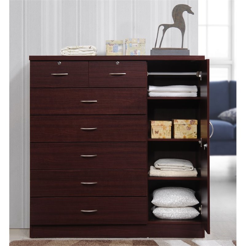 Home Square 3 Piece Set with Captain Bed Armoire and 7 Drawer Chest in Mahogany