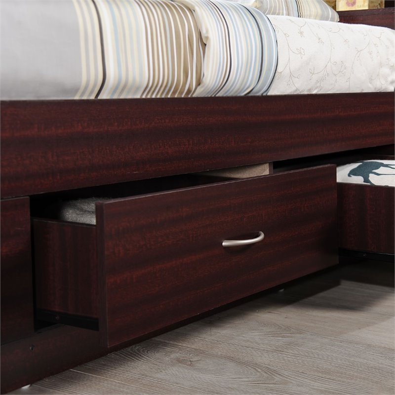 Home Square 3 Piece Set with Captain Bed Armoire and 7 Drawer Chest in Mahogany