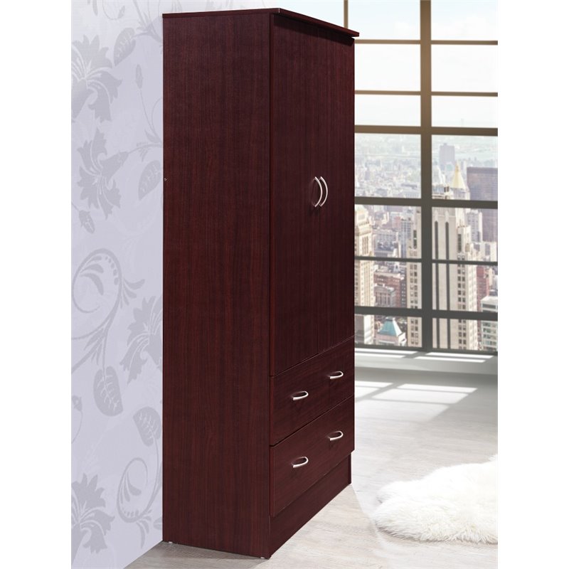 Home Square 3 Piece Set with Captain Bed Armoire and 7 Drawer Chest in Mahogany